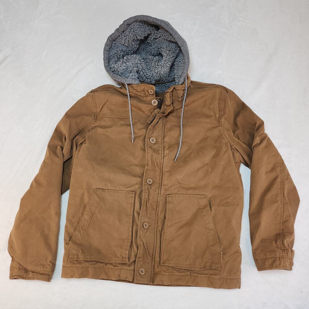 American Eagle Mens Hooded Jacket Brown Medium Resin Wax Coating Barn Type